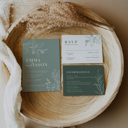 Floral Sage Wedding Invitation Set - LovelyTemplatesCo
