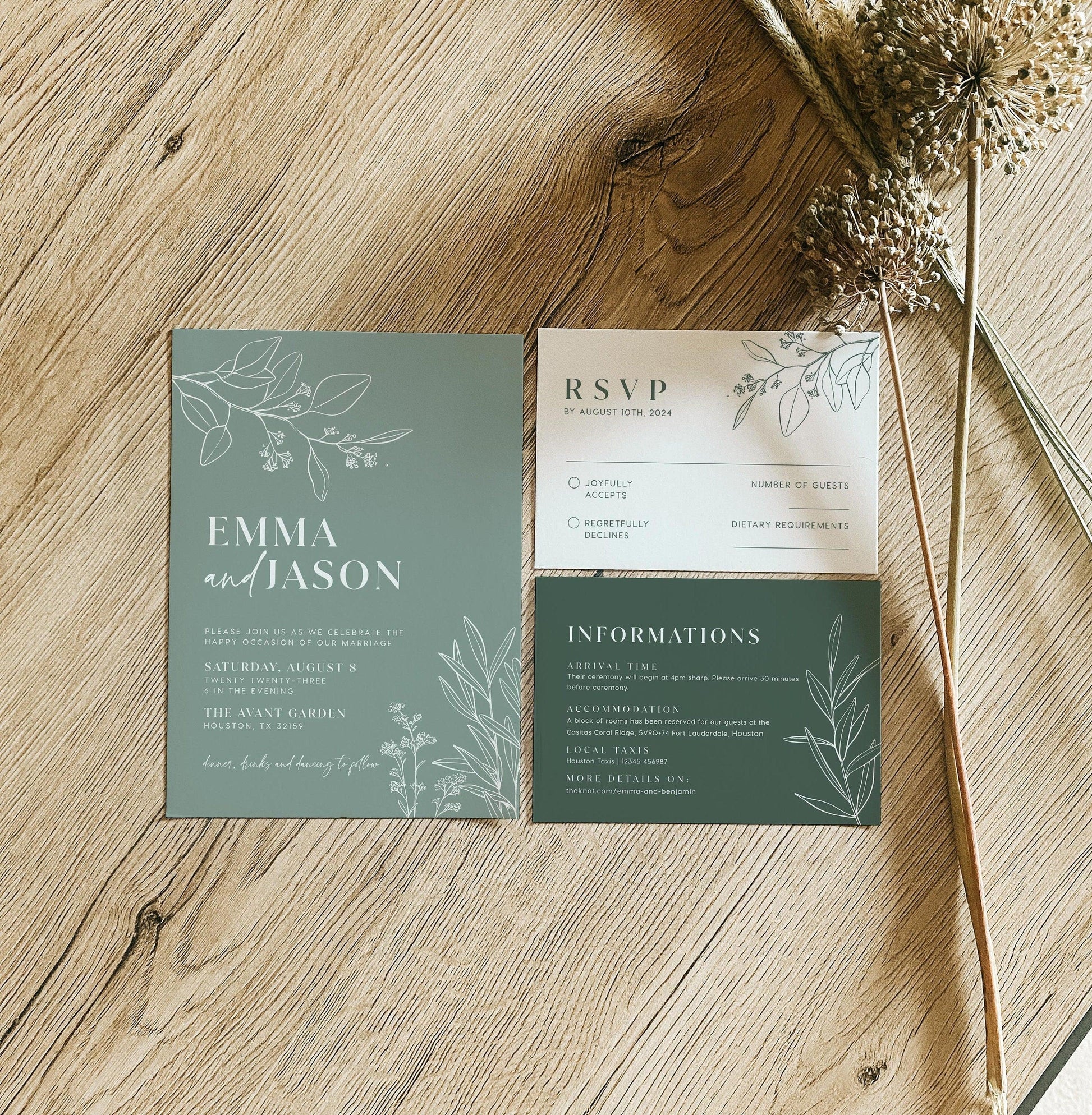Floral Sage Wedding Invitation Set - LovelyTemplatesCo