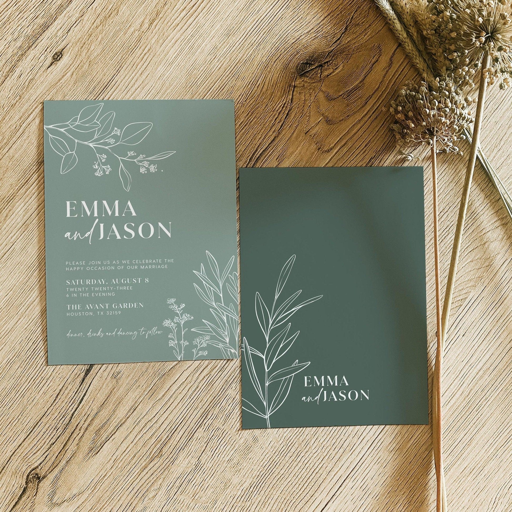 Floral Sage Wedding Invitation Set - LovelyTemplatesCo
