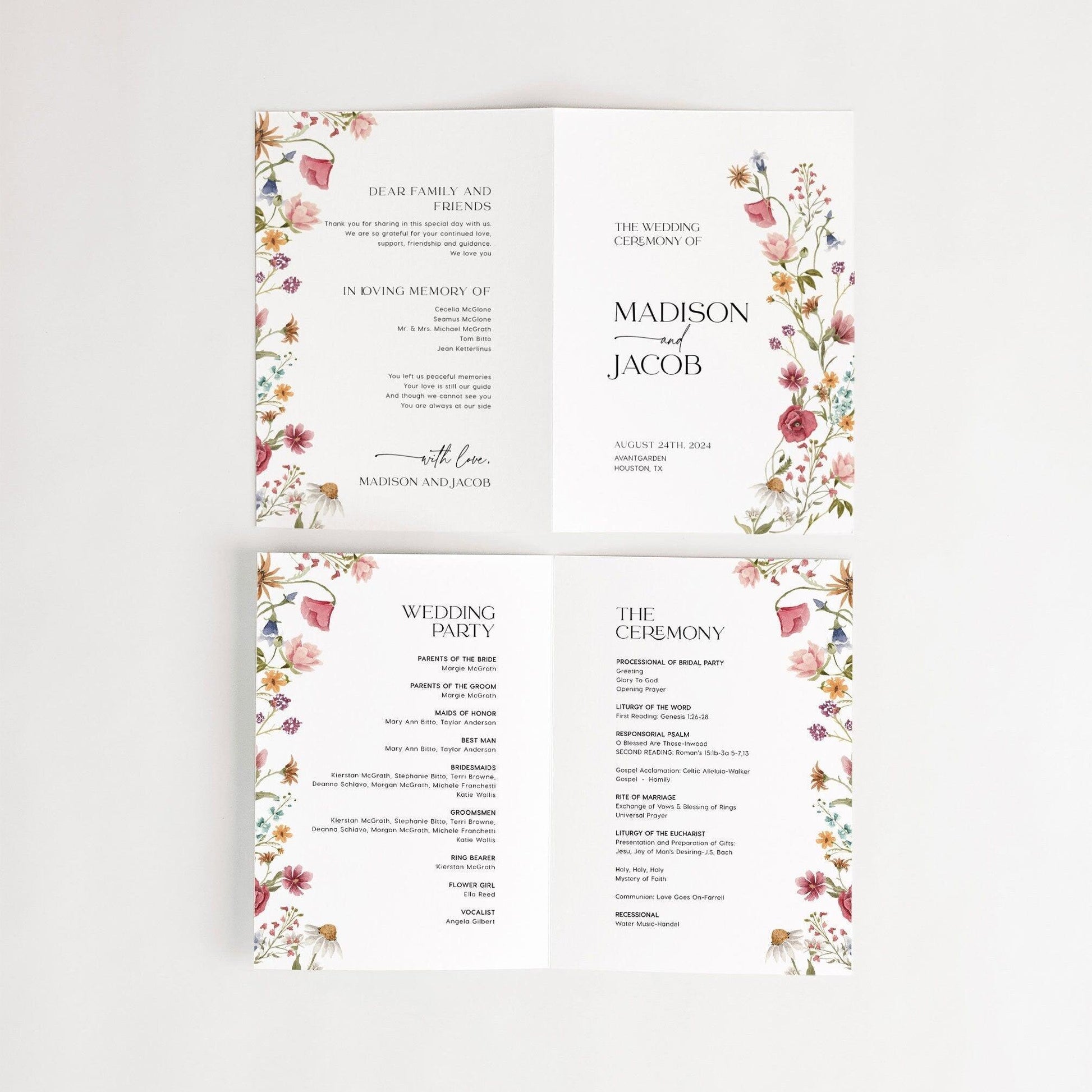 Floral Wedding Booklet program - LovelyTemplatesCo