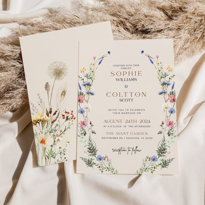 Floral wedding invitation, Wildflower Wedding invitation - LovelyTemplatesCo