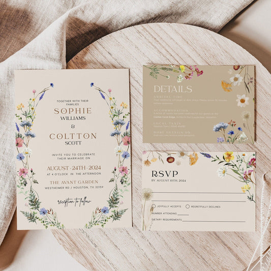 Floral wedding invitation, Wildflower Wedding invitation - LovelyTemplatesCo