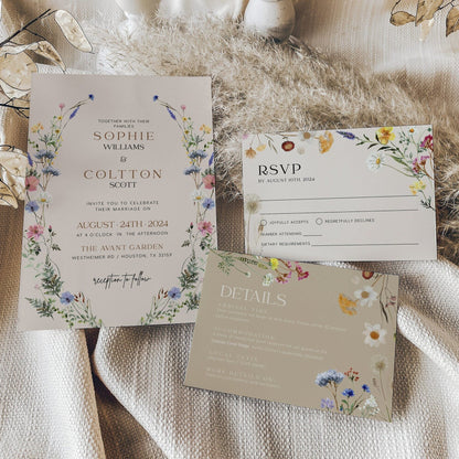Floral wedding invitation, Wildflower Wedding invitation - LovelyTemplatesCo