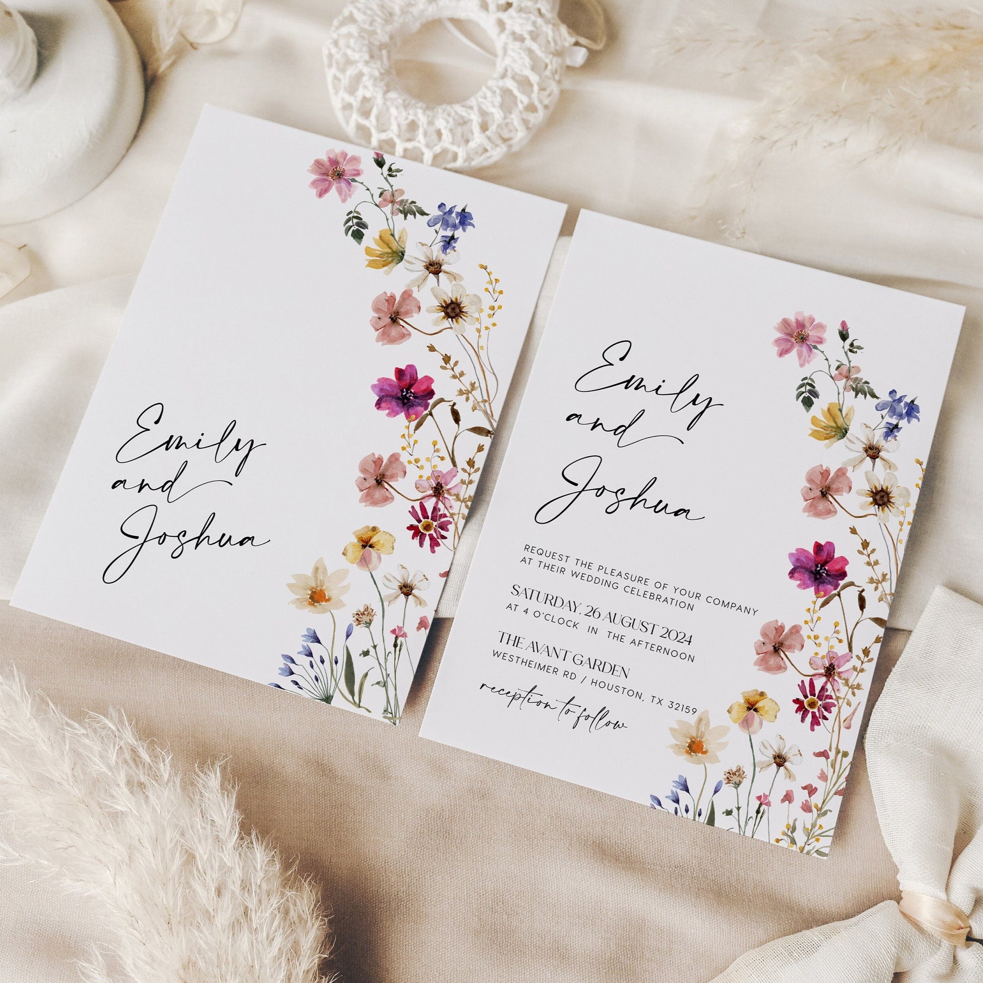 Floral Wedding Invitation, Wildflower Wedding invitation, Colorful Floral and Flower Wedding Invitation set templates - LovelyTemplatesCo