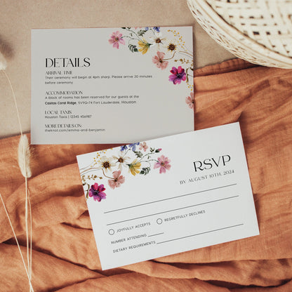 Floral Wedding Invitation, Wildflower Wedding invitation, Colorful Floral and Flower Wedding Invitation set templates - LovelyTemplatesCo