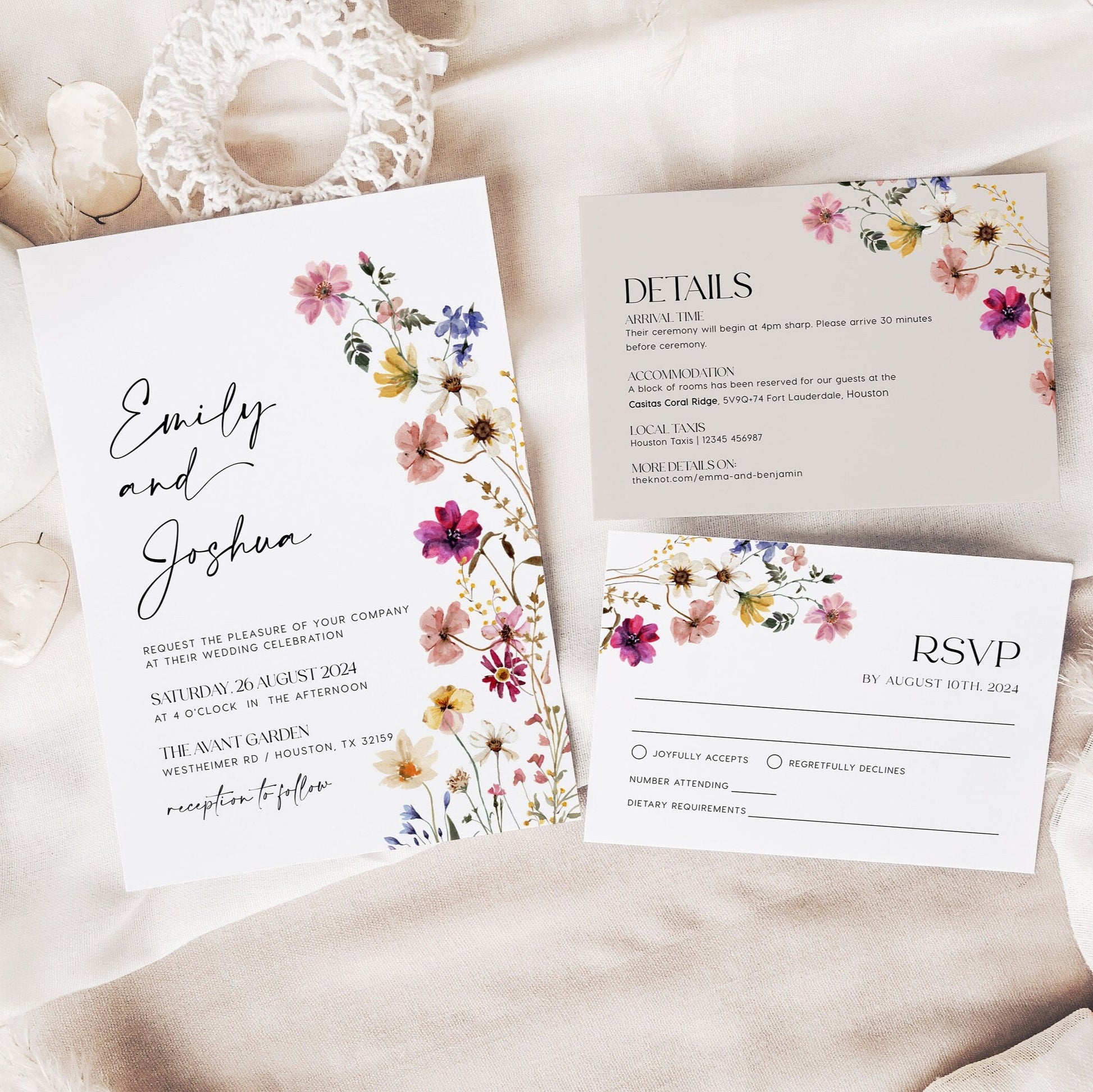 Floral Wedding Invitation, Wildflower Wedding invitation, Colorful Floral and Flower Wedding Invitation set templates - LovelyTemplatesCo