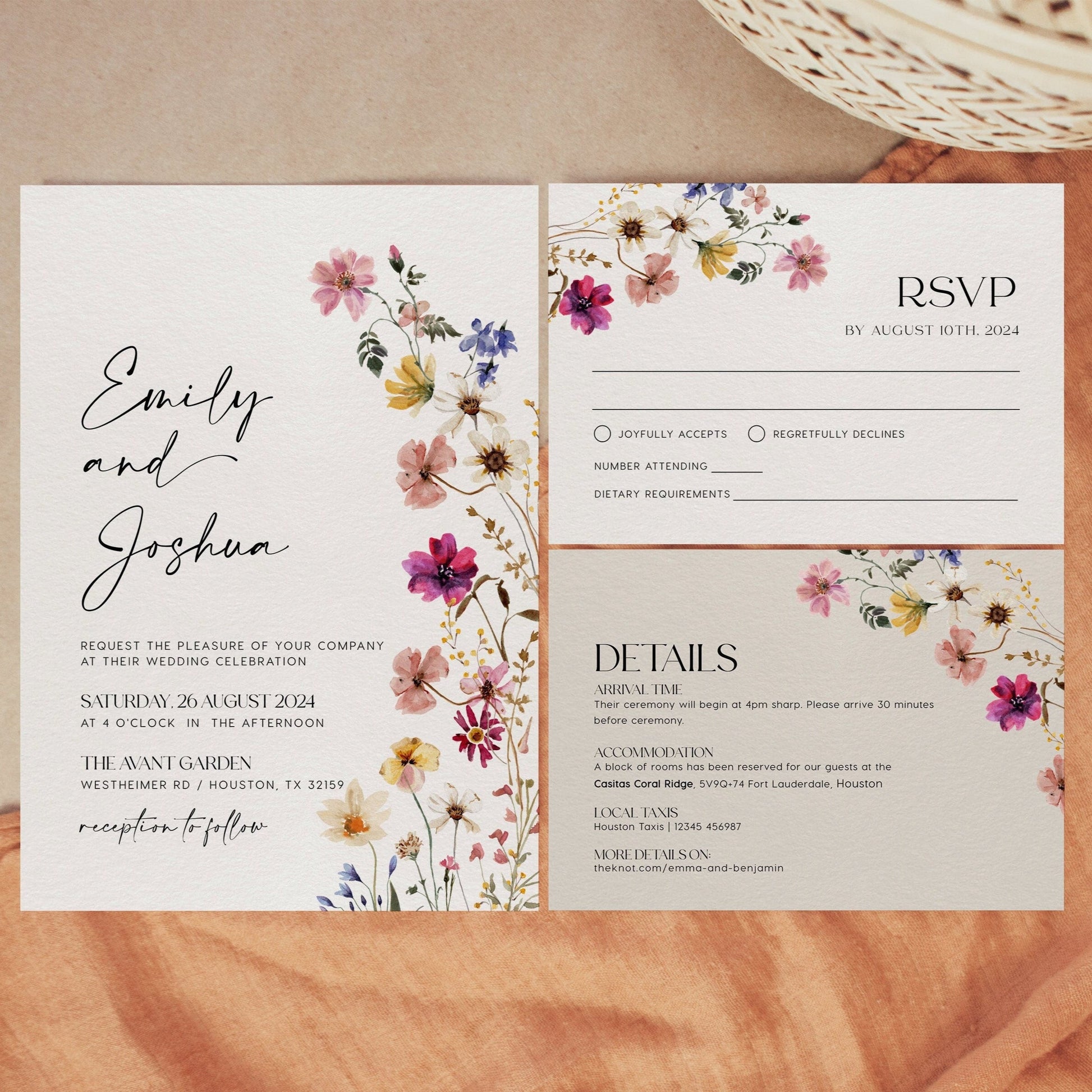 Floral Wedding Invitation, Wildflower Wedding invitation, Colorful Floral and Flower Wedding Invitation set templates - LovelyTemplatesCo
