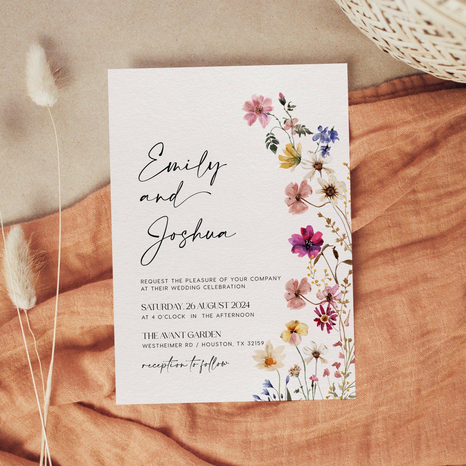 Floral Wedding Invitation, Wildflower Wedding invitation, Colorful Floral and Flower Wedding Invitation set templates - LovelyTemplatesCo