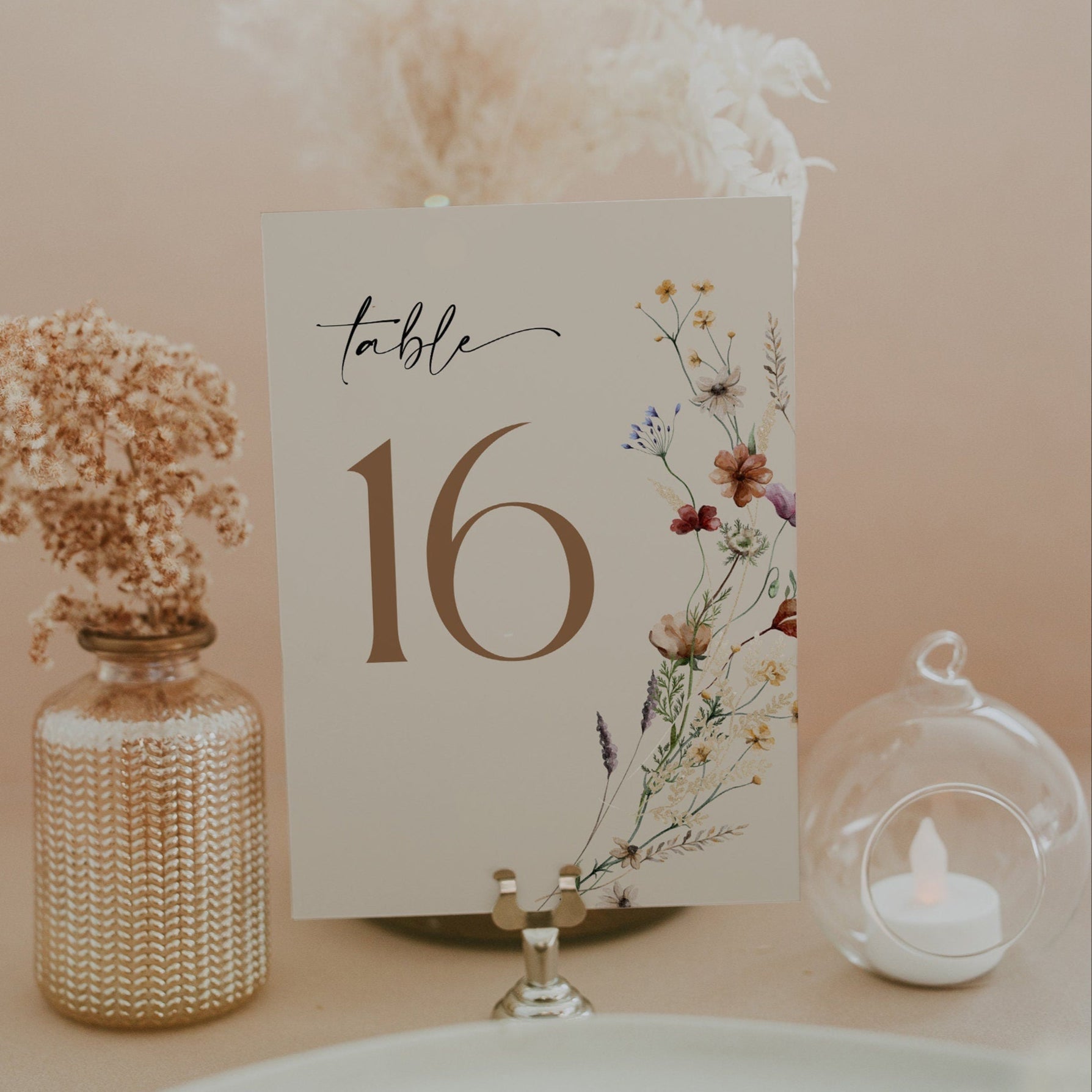 Floral Wedding Table Number Sign - LovelyTemplatesCo