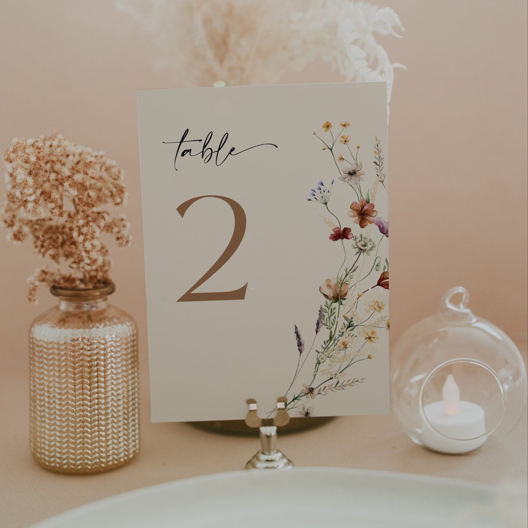 Floral Wedding Table Number Sign - LovelyTemplatesCo