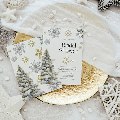 Gold and Silver Winter Bridal Shower Invitation - LovelyTemplatesCo
