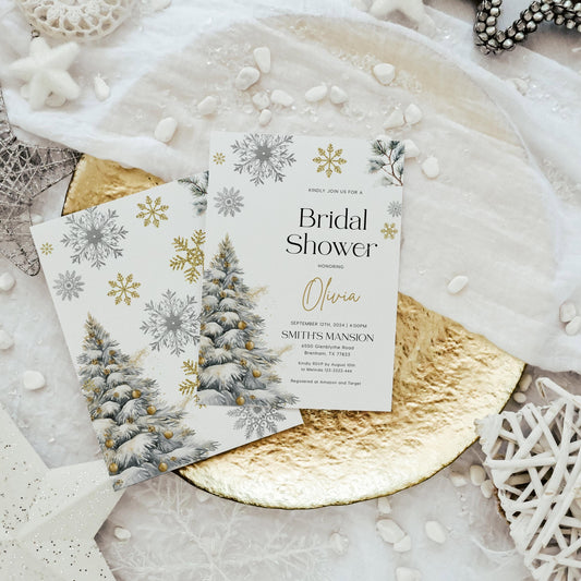 Gold and Silver Winter Bridal Shower Invitation - LovelyTemplatesCo