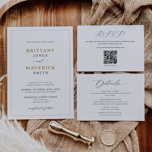 Gold minimalist wedding invitation - LovelyTemplatesCo