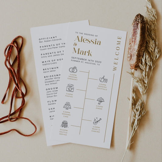 Gold Wedding program, Itinerary wedding program - LovelyTemplatesCo