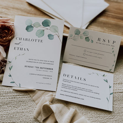 Greenery wedding invitation - LovelyTemplatesCo