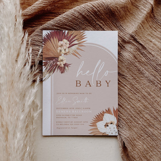 Hello Baby Boho baby shower, Boho Chic Baby Shower invitation - LovelyTemplatesCo