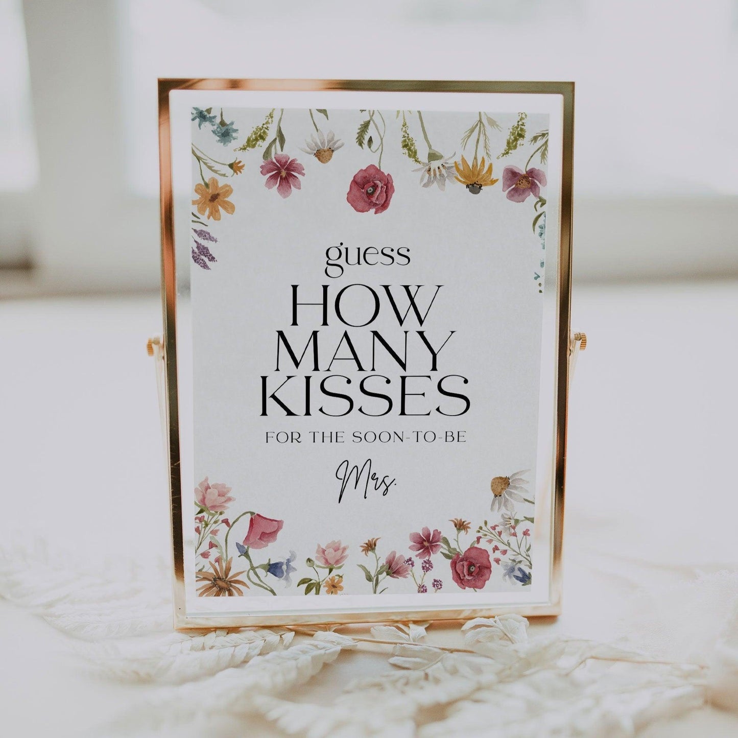 How Many Kisses Floral Bridal Shower sign - LovelyTemplatesCo