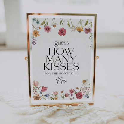 How Many Kisses Floral Bridal Shower sign - LovelyTemplatesCo