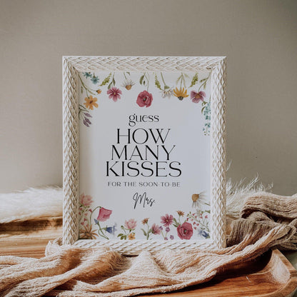 How Many Kisses Floral Bridal Shower sign - LovelyTemplatesCo