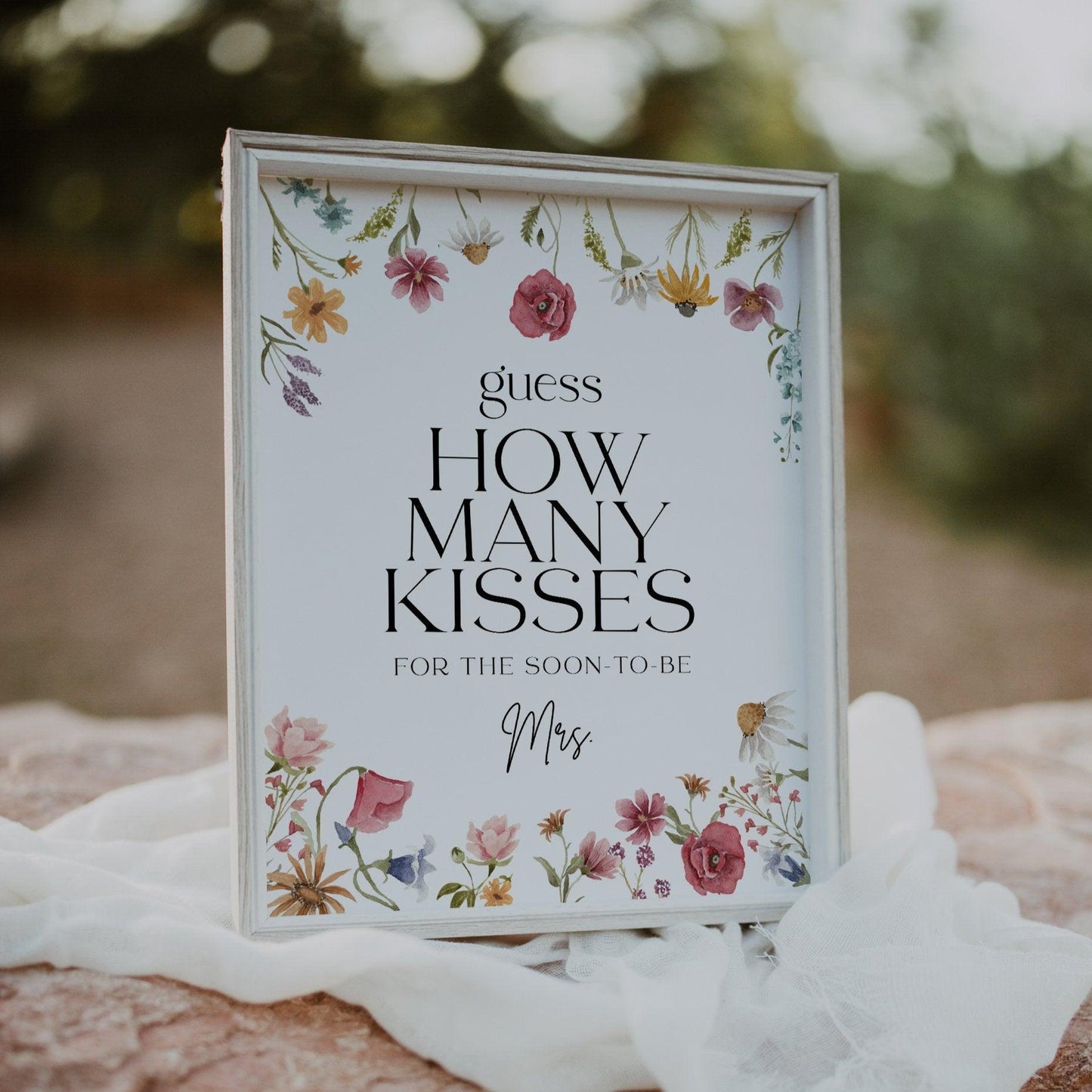 How Many Kisses Floral Bridal Shower sign - LovelyTemplatesCo