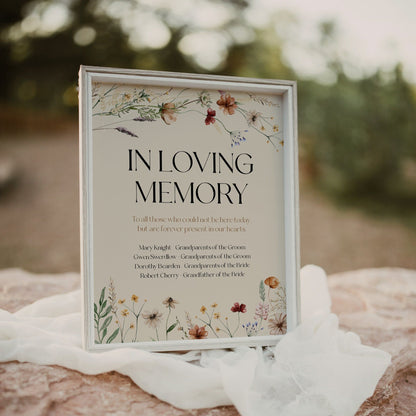 In Loving Memory Sign, Wedding In Loving of sign, Beige Floral Wedding Sign - LovelyTemplatesCo