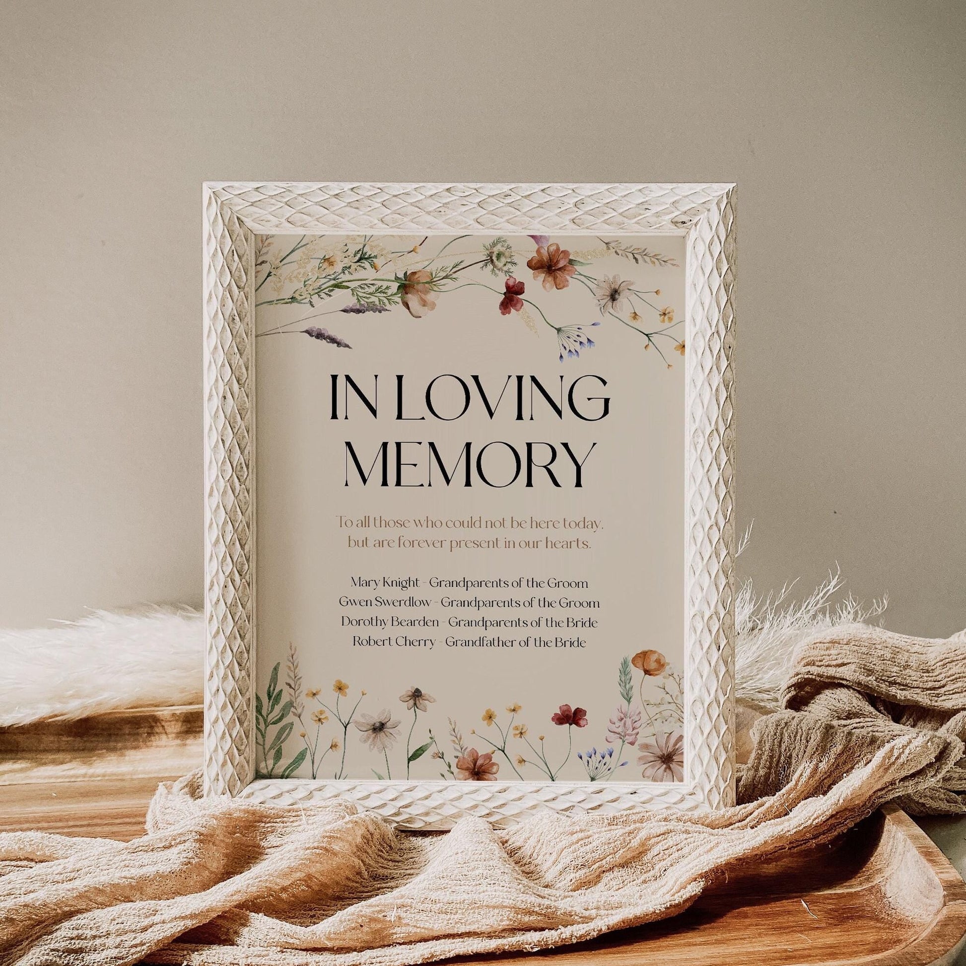 In Loving Memory Sign, Wedding In Loving of sign, Beige Floral Wedding Sign - LovelyTemplatesCo