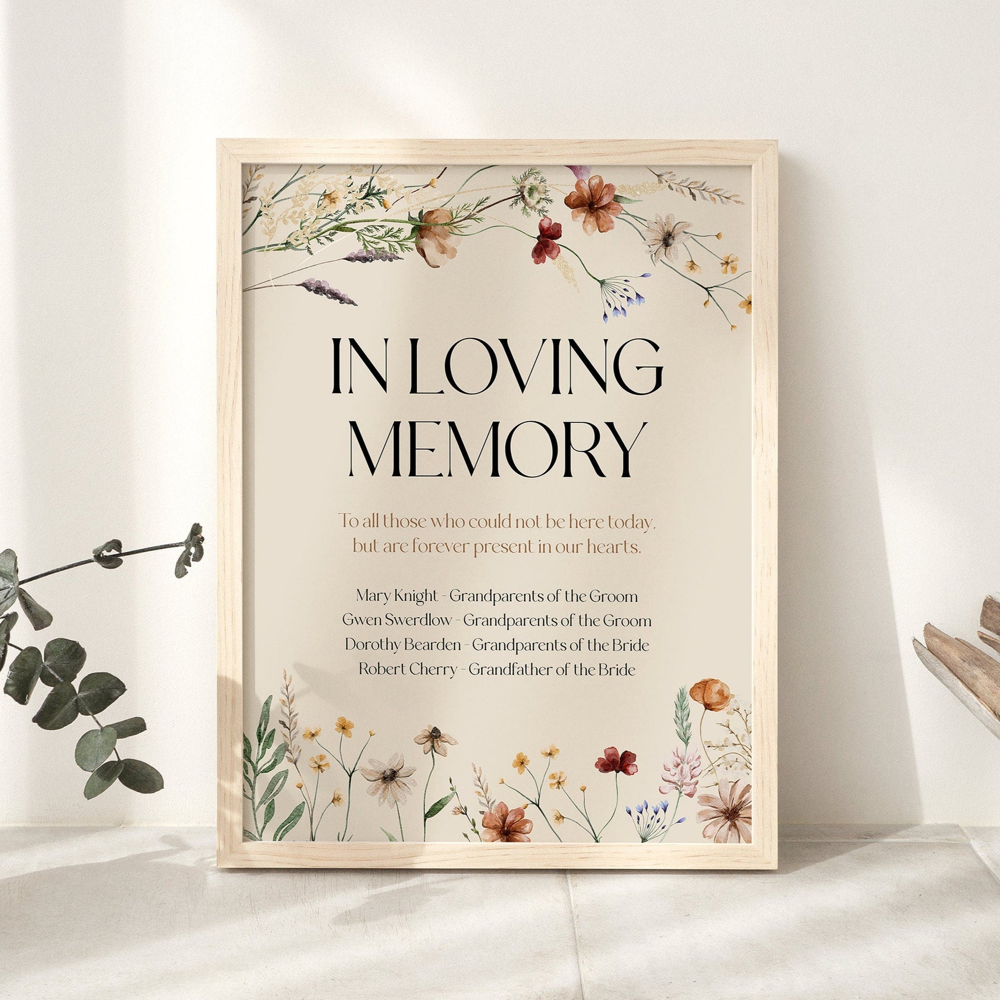 In Loving Memory Sign, Wedding In Loving of sign, Beige Floral Wedding Sign - LovelyTemplatesCo