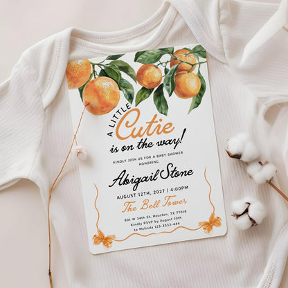 Little Cutie Is on the Way | Orange Baby Shower Invitation - LovelyTemplatesCo
