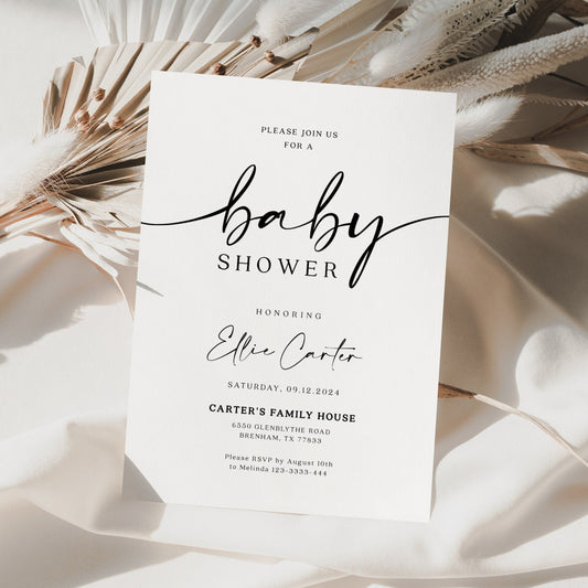 Minimalist baby shower invitation template, Modern and elegant baby shower invitation - LovelyTemplatesCo
