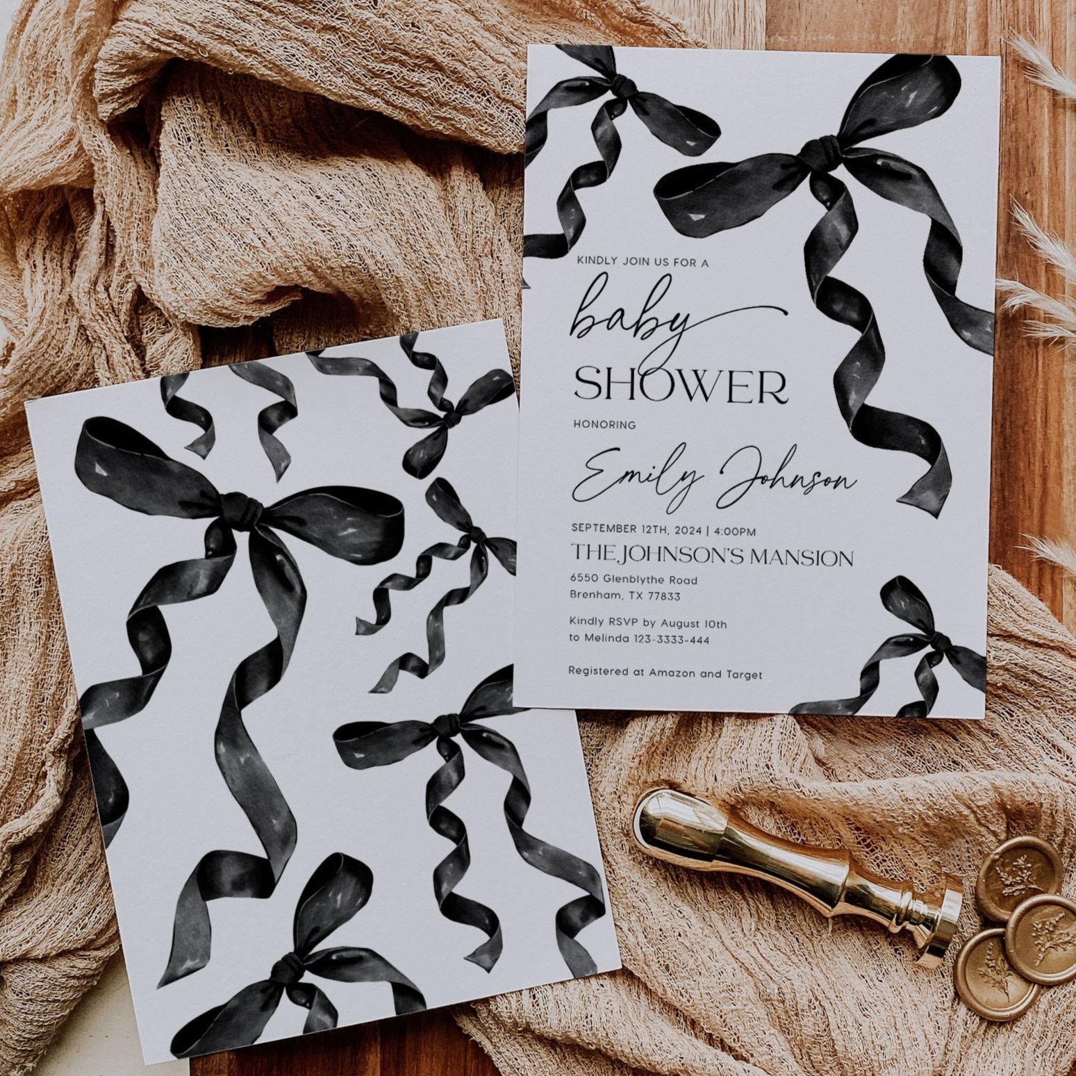Minimalist Black Bow Baby Shower Invite - LovelyTemplatesCo