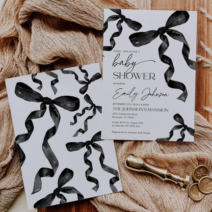 Minimalist Black Bow Baby Shower Invite - LovelyTemplatesCo