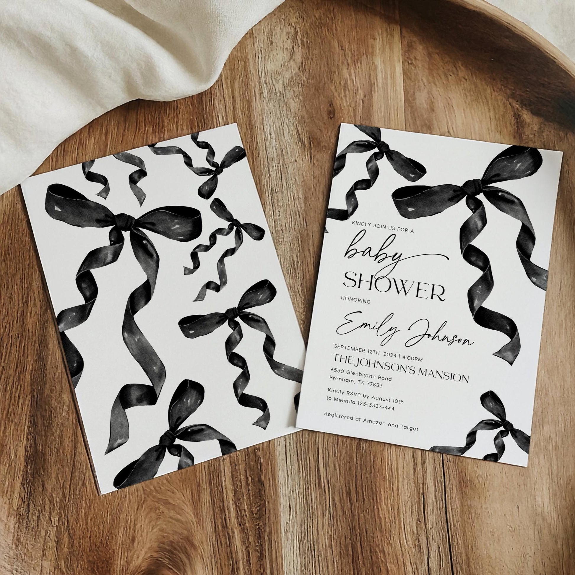 Minimalist Black Bow Baby Shower Invite - LovelyTemplatesCo