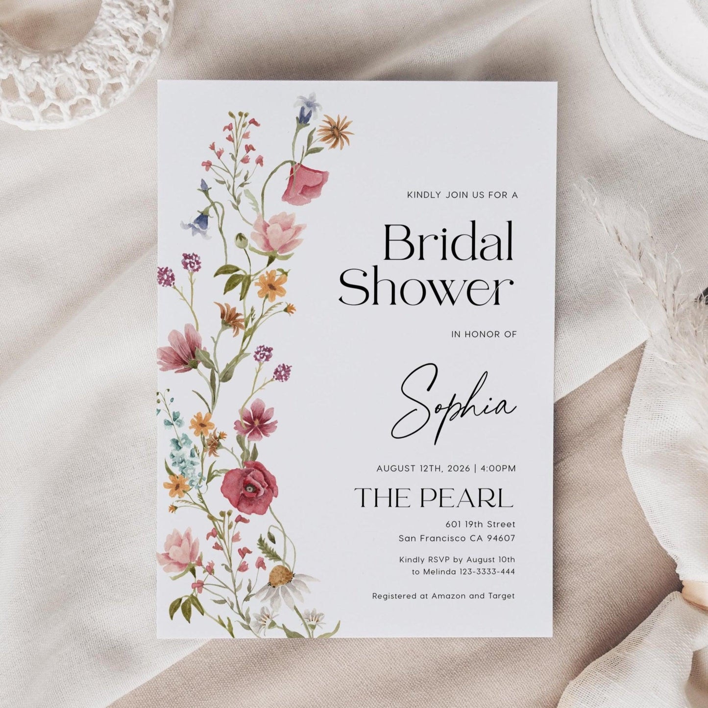 Minimalist Floral Bridal Shower Invitation - LovelyTemplatesCo