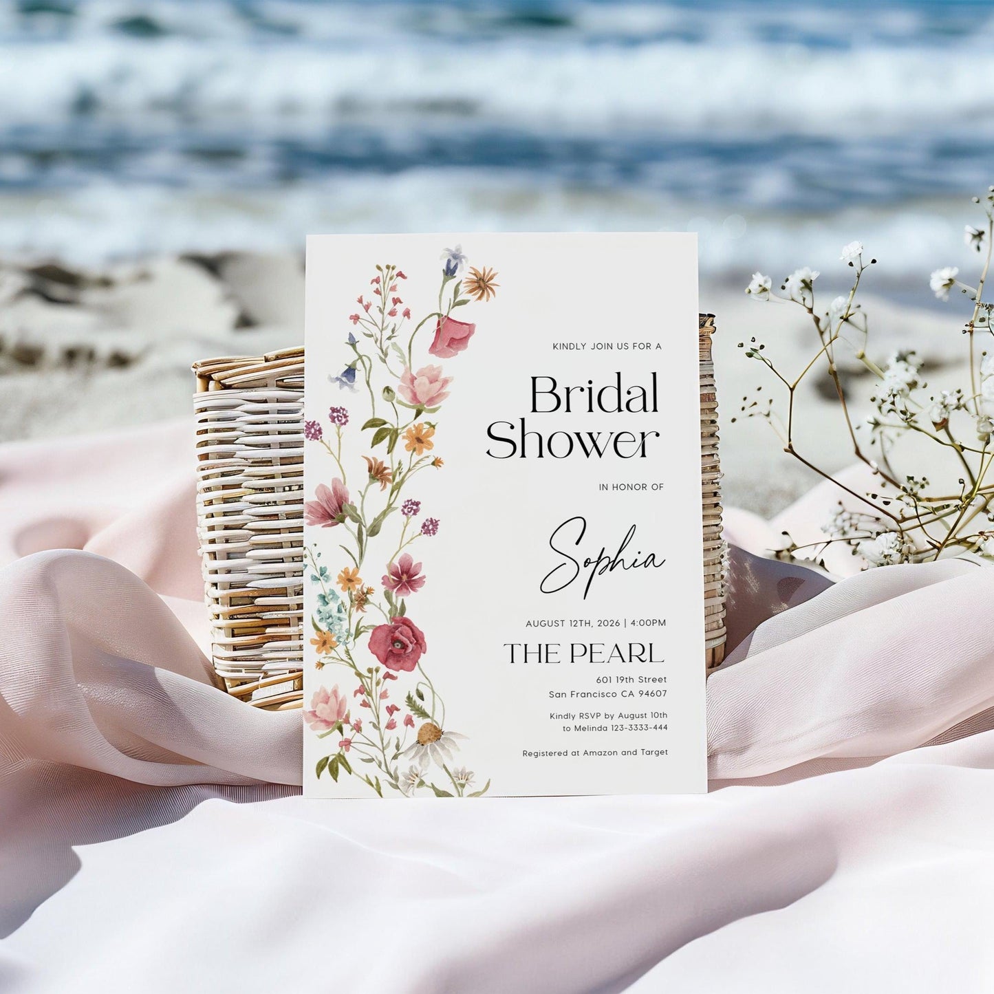 Minimalist Floral Bridal Shower Invitation - LovelyTemplatesCo