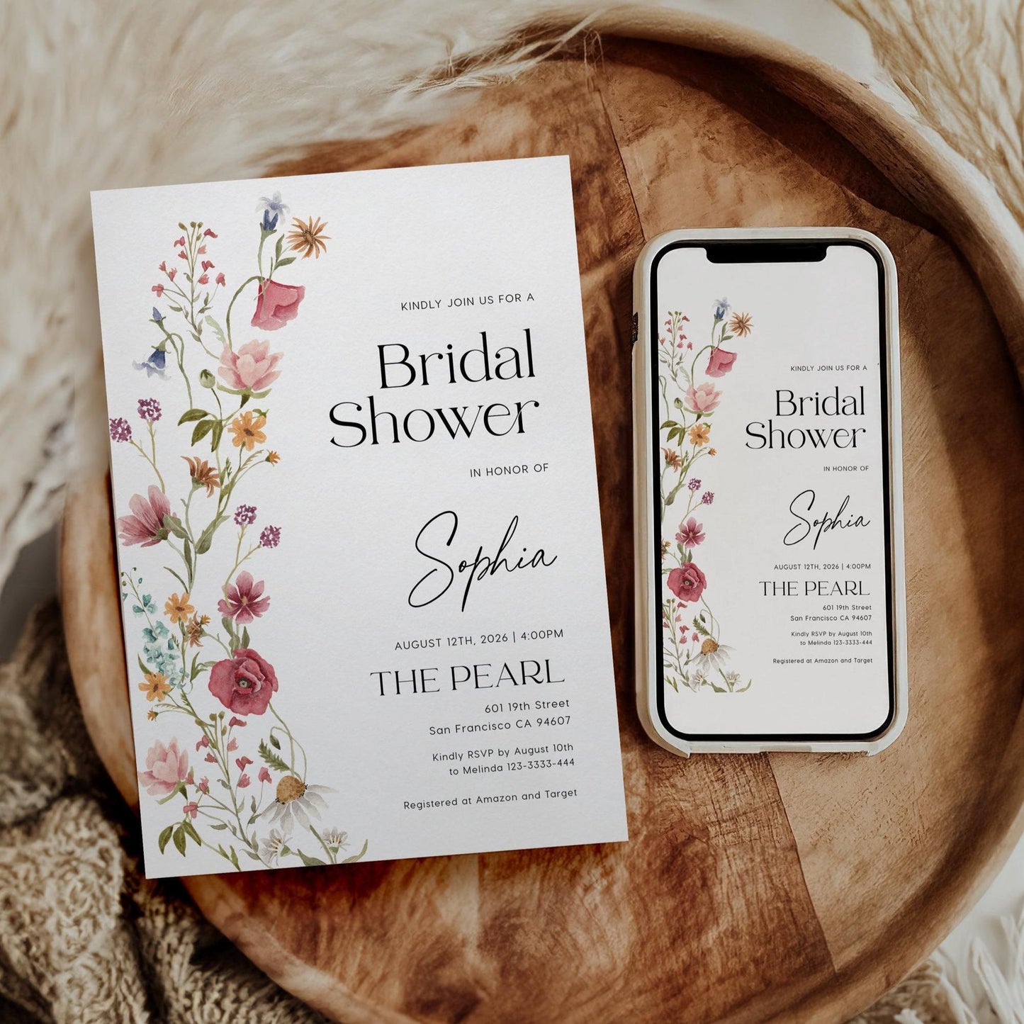 Minimalist Floral Bridal Shower Invitation - LovelyTemplatesCo