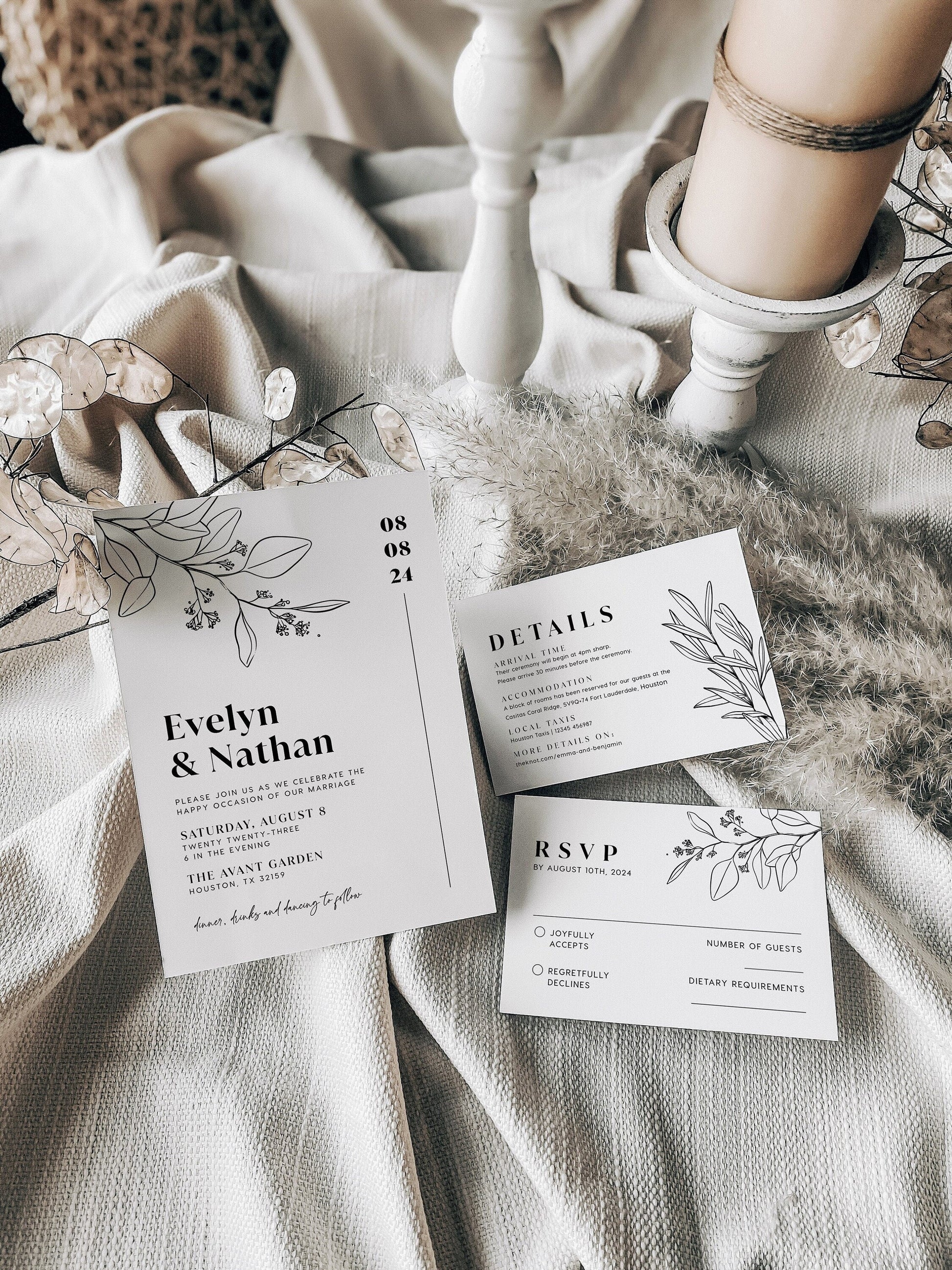 Minimalist Wedding invitation, Botanical Wedding invitation - LovelyTemplatesCo