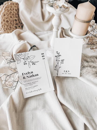 Minimalist Wedding invitation, Botanical Wedding invitation - LovelyTemplatesCo