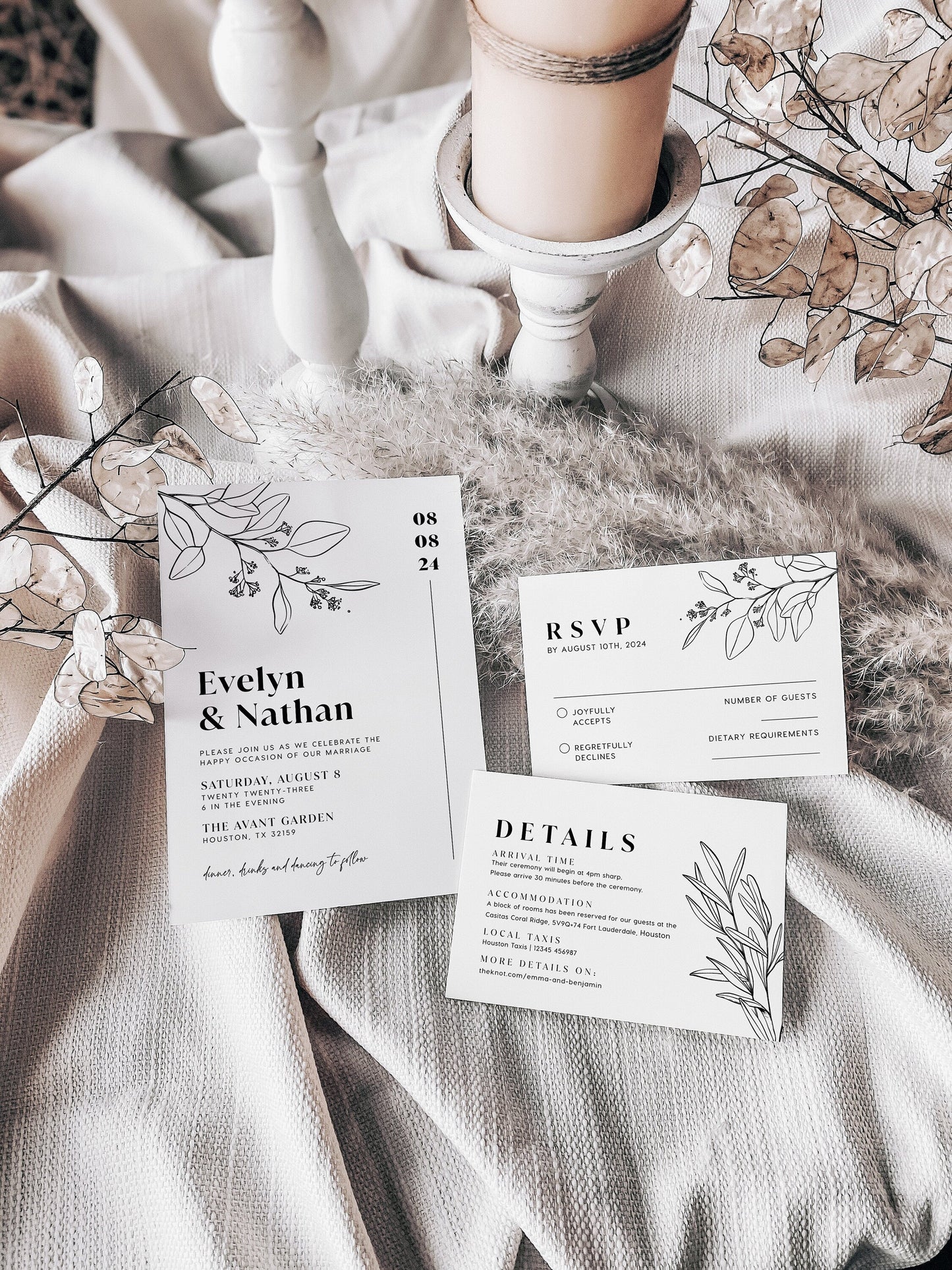 Minimalist Wedding invitation, Botanical Wedding invitation - LovelyTemplatesCo