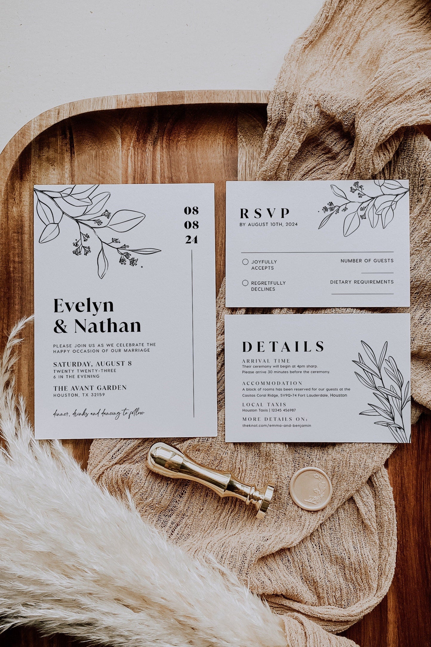 Minimalist Wedding invitation, Botanical Wedding invitation - LovelyTemplatesCo