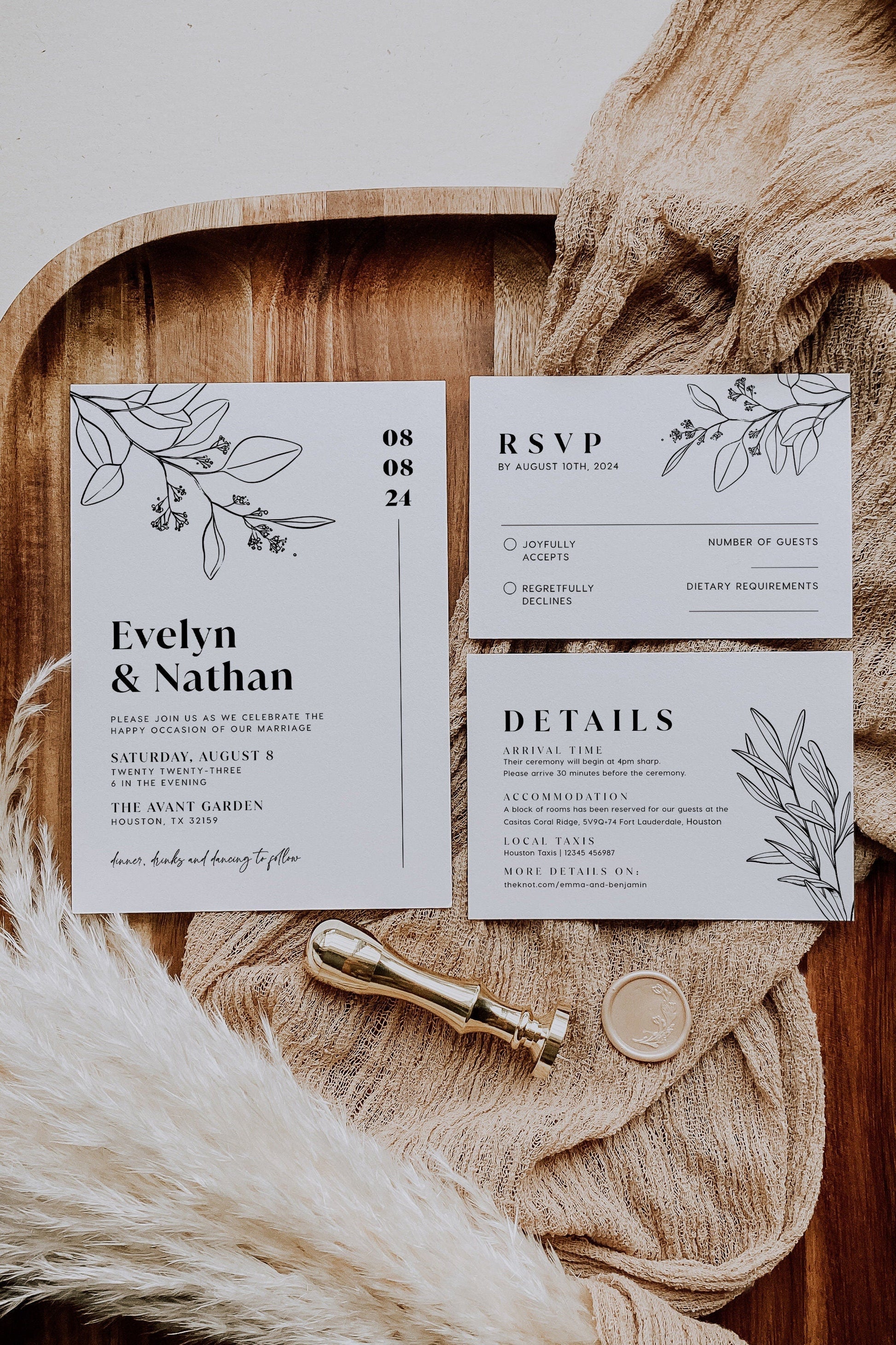 Minimalist Wedding invitation, Botanical Wedding invitation - LovelyTemplatesCo