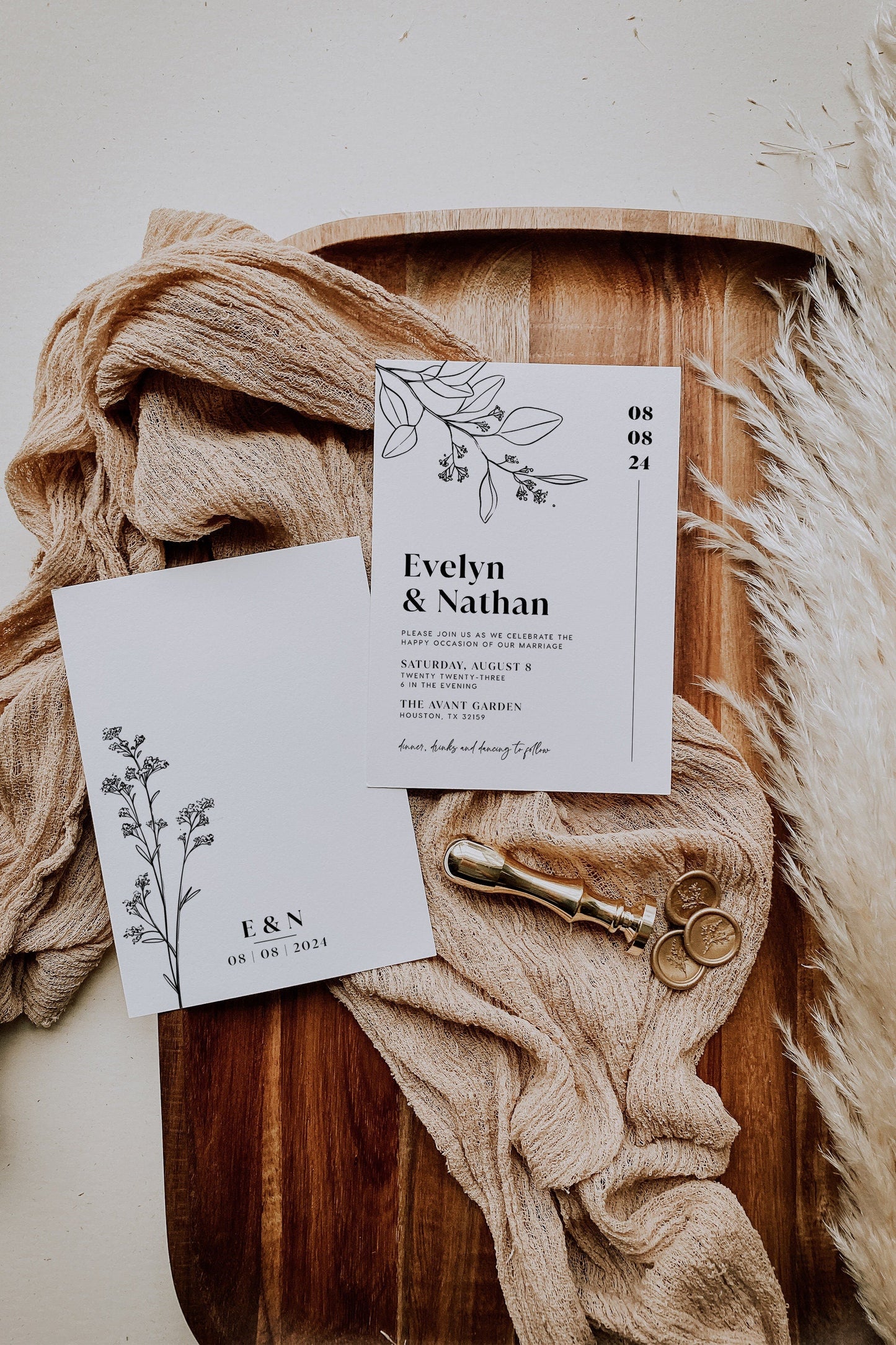 Minimalist Wedding invitation, Botanical Wedding invitation - LovelyTemplatesCo