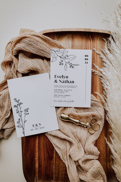 Minimalist Wedding invitation, Botanical Wedding invitation - LovelyTemplatesCo