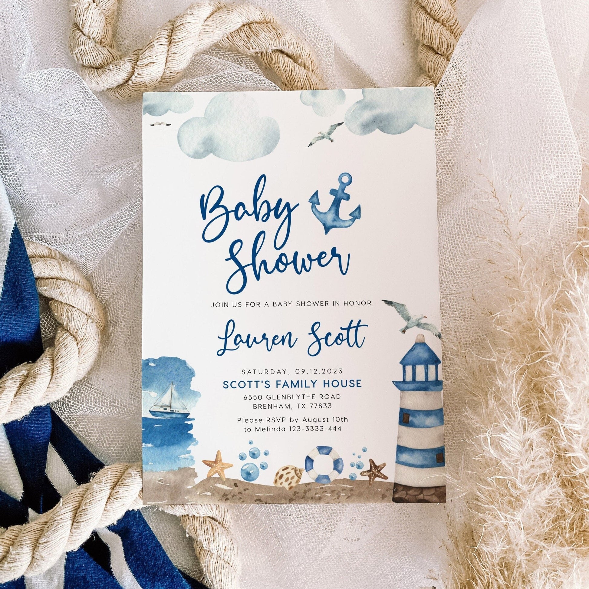 Nautical Baby Shower Invitation - LovelyTemplatesCo