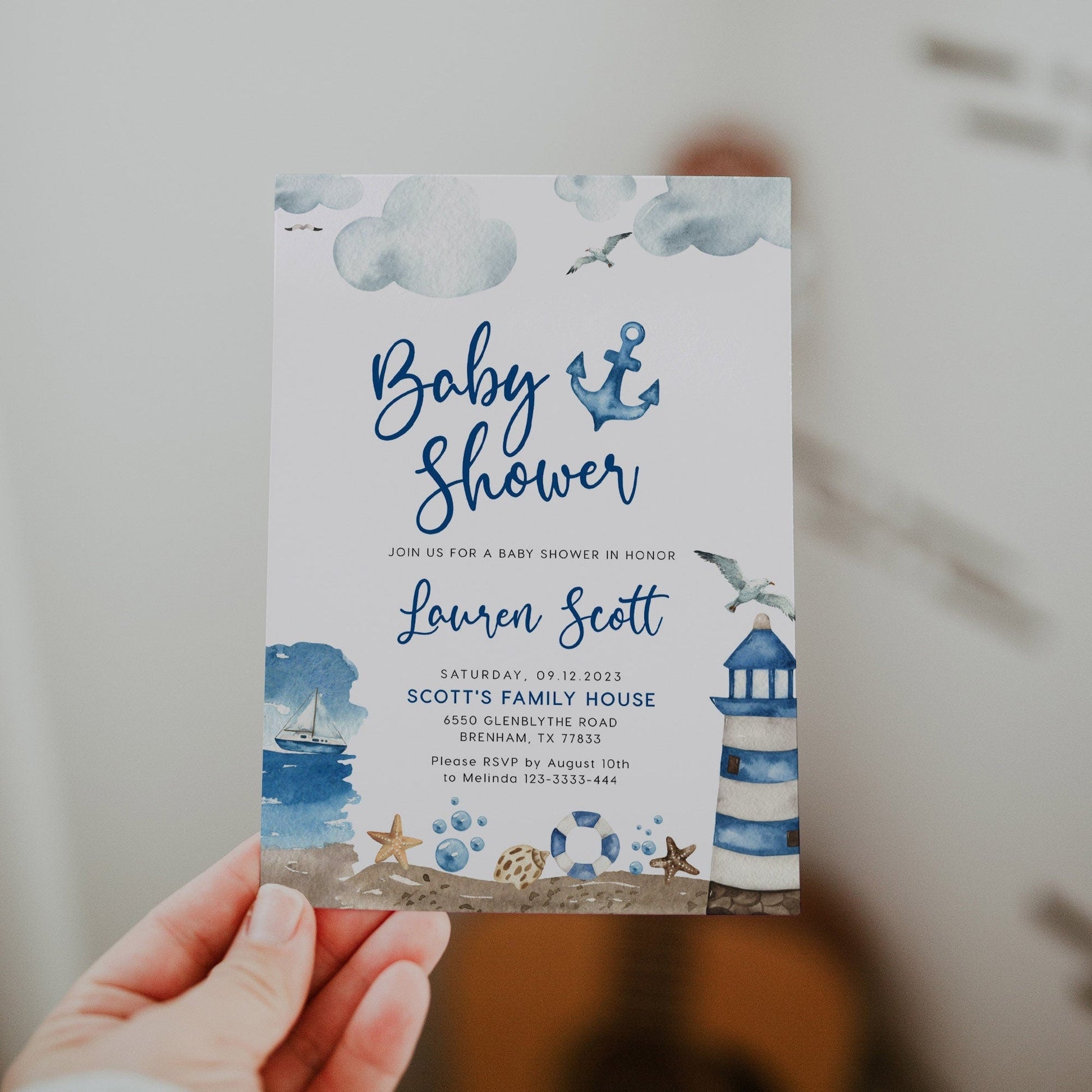 Nautical Baby Shower Invitation - LovelyTemplatesCo