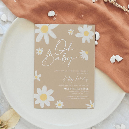 Oh Baby Invitation, Daisy Baby shower invitation - LovelyTemplatesCo