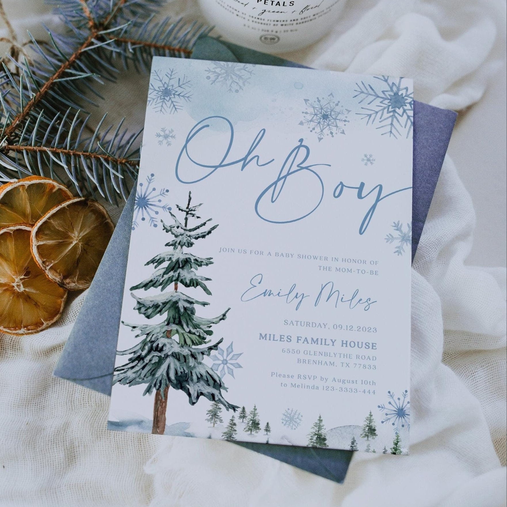 Oh Boy Baby Shower Invitation, Winter baby shower invitation - LovelyTemplatesCo