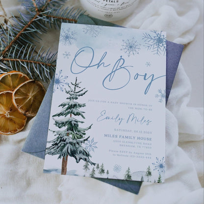 Oh Boy Baby Shower Invitation, Winter baby shower invitation - LovelyTemplatesCo