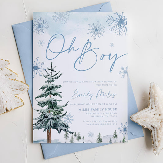 Oh Boy Baby Shower Invitation, Winter baby shower invitation - LovelyTemplatesCo