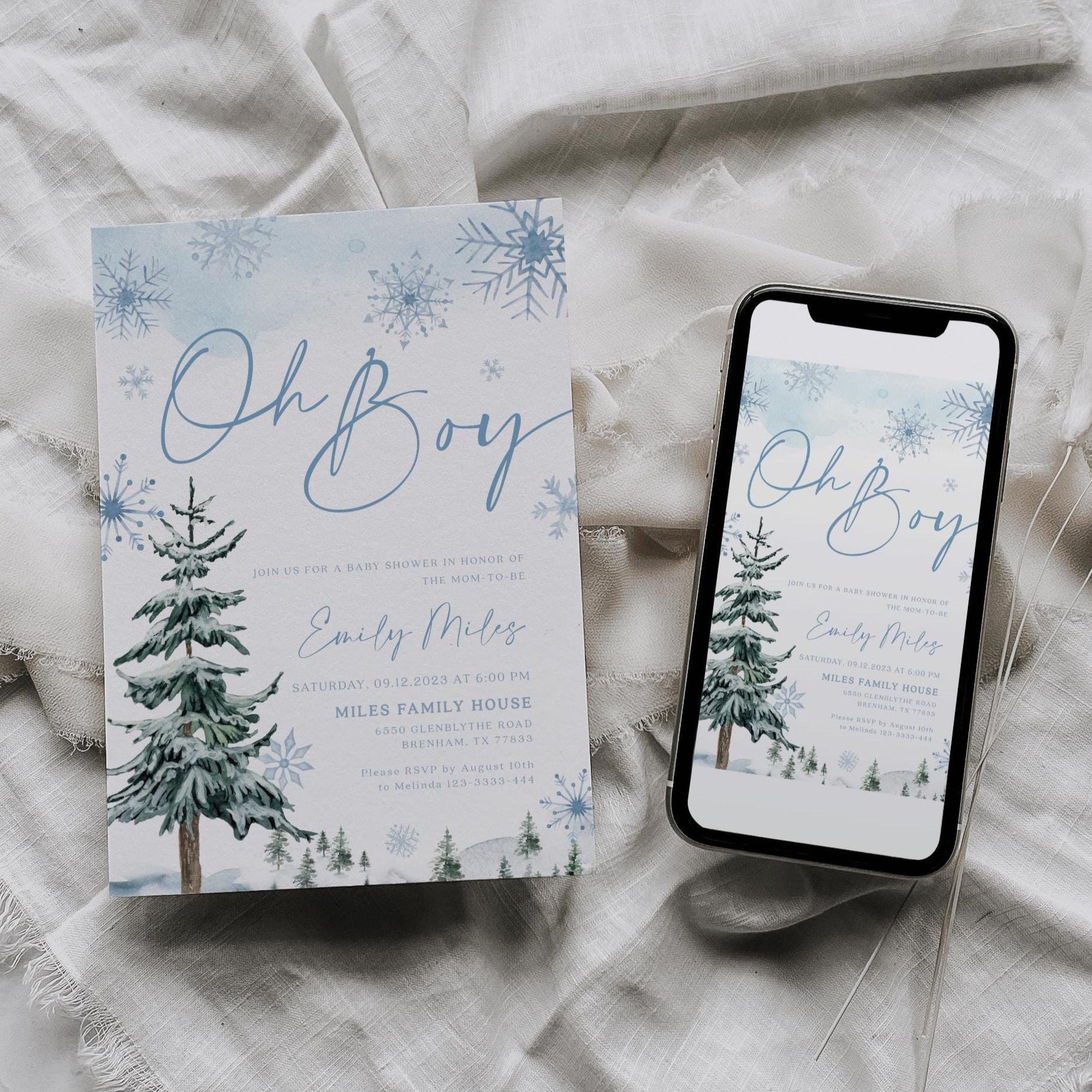 Oh Boy Baby Shower Invitation, Winter baby shower invitation - LovelyTemplatesCo