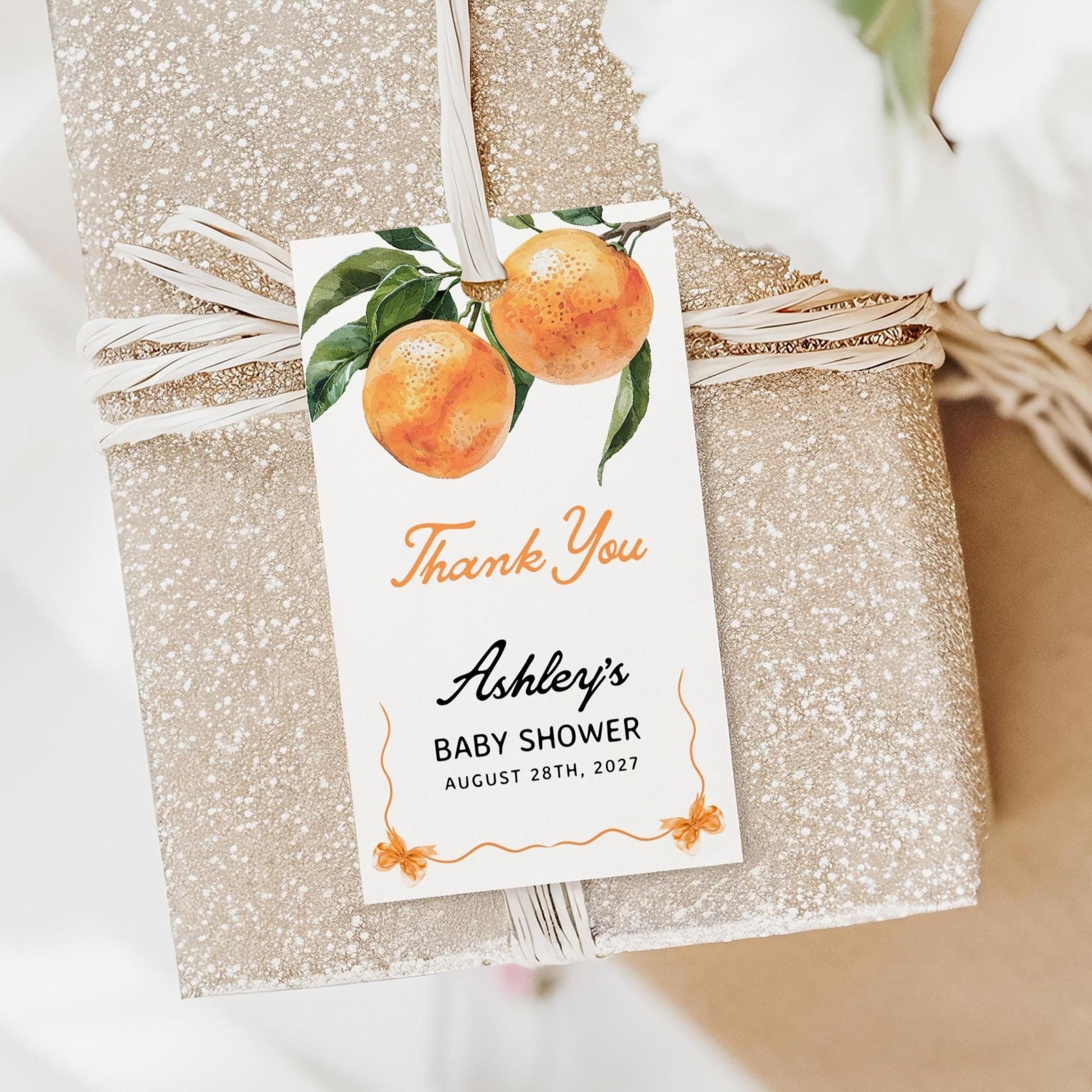 Orange Thank You Tag | Baby Shower Gift Tag | Baby Shower Favor Tag - LovelyTemplatesCo